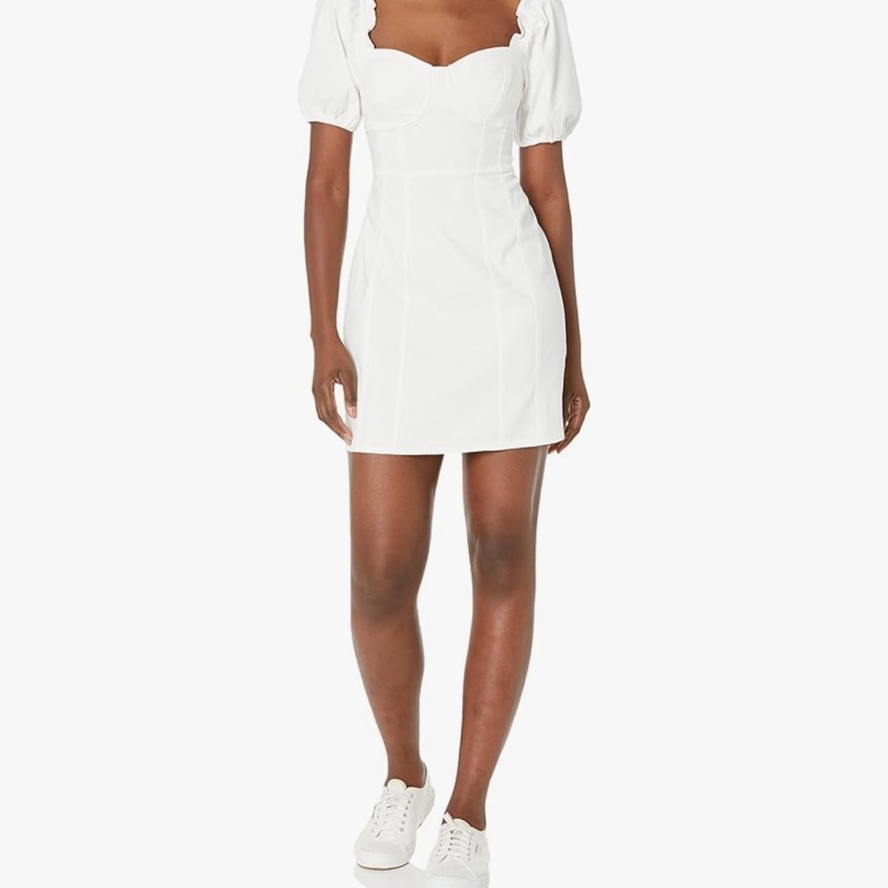 Astr White Puff Sleeve Mini Sundress‎